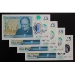 Cleland 5 Pounds (4) a set with consecutive prefix numbers and the SAME SERIAL number, serial