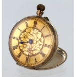 Ladies 9ct cased open face pocket watch, The gilt dial with black roman numerals. AF