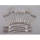 Flatware. Eighteen forks all with hallmarks for Birmingham 1910 by Elkington & Co Ltd. Total