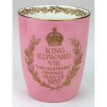 King Edward VIII pink-ground bone china beaker, by Royal Doulton, gilt decorated with portrait of