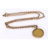 Half Sovereign dated 1895 on a 9ct pendant mount and chain. Total weight 9.9g