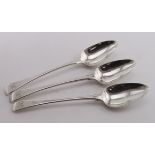 Three Old English silver dessert spoons with shoulders. Hallmarked RC (Richard Crossley) London,