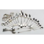 Assortment of mixed flatware & napkin rings, includes George III spoons by George Gray & Peter / Ann