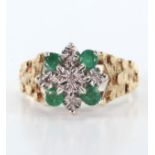 9ct Gold Emerald and Diamond Ring size M weight 3.8g