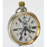 Masonic interest. A goliath pocket watch, white enamel dial with Roman numerals, decorated with