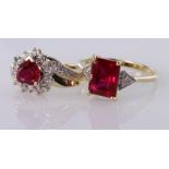 9ct Gold synthetic Ruby and Diamond Rings weight 4.9g (2)