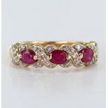9ct Gold Ruby and Diamond Ring size M weight 2.2g