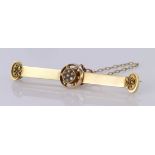 18ct Gold Seed Pearl set Bar brooch with safety chain weight 4.9g