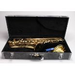 Montreux brass saxophone, with mother of pearl keys, contained in a fitted case