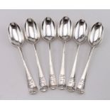 Six George III table spoons all hallmarked Dublin but date marks unreadable, makers include