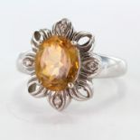 9ct White Gold Gems TV Citrine set Ring size N weight 4.7g