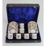 Royal Staffordshire six piece tea cup & saucer set, some cracks & chips, contained in a fitted case,