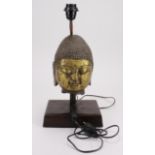Large gilt buddha head lamp base, height 46cm approx. (untested, sold as seen)
