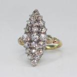 Yellow metal stamped 18ct Diamond Cluster Ring containing 21 Diamonds approx 3.0-3.5ct weight size O