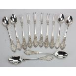 Six " 800" silver Maltese long handled teaspoons plus six "800" silver Maltese long handled two
