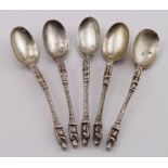 Five Victorian silver tea spoons. All hallmarked Birmingham 1885. Total weight 53.1g