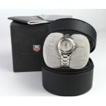 Ladies stainless steel Tag Heuer link bracelet watch, having signed mother of pearl dial with