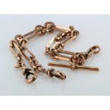 9ct "T" Bar pocket watch chain. Length approx 39cm, weight 38g