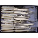 Set of twelve silver fruit knives & forks. All with Sheffield hallmarks circa mid 1920s by Allen &