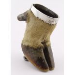 Silver mounted, taxidermy Deer Hoof Taper Holder. On the silver Mount it reads "August 10th, 1916,
