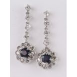 18ct White Gold Diamond and Sapphire Drop Earrings weight 2.6g