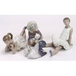Lladro. Four Lladro figures, mostly depicting children & a crane, tallest 14cm approx.