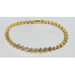 14ct Gold Bracelet set with trefoil mounts of Diamonds weight 13.1g