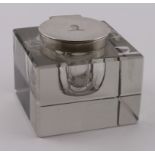 Silver topped glass Inkwell, silver part is hallmarked JG&S Birm. 1912 - Armorial to top of lid.