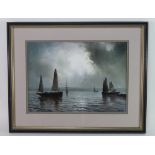 F Arnold (British, 20th Century) Watercolour. Titled 'Night in the Harbour', signed F Arnold (