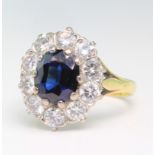 18ct Gold Sapphire and Diamond set cluster Ring, Sapphire approx 2.0ct, Diamonds approx 1.0ct weight