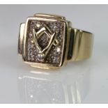 9ct Gold & diamond Masonic ring, size'L', total weight 11.8g approx.