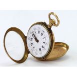 Yellow metal (test as approx 18ct) ladies open face pocket watch, approx 32mm dia. Total weight 25.