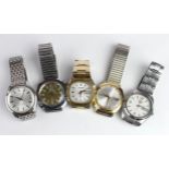 Five gents automatic wristwatches. Includes, Seiko Sportsmatic seahorse, three further Seiko watches