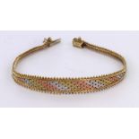 9ct Gold three colour woven Bracelet weight 8.8g