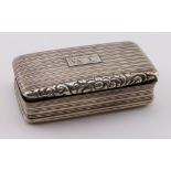 Silver snuff box by Nathaniel Mills, hallmarks rubbed, circa 1820s - 1830s, engraved initials to