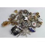 Assortment of mixed silver / white metal Brooches , Pin, studs etc. Needs viewing