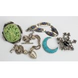 Mixed lot of three brooches, one modern, silver & stones hallmarked for 1987 and marked 925, a