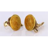 Byzantine Solidus Gold Coins fashioned into clip Earrings (coins test 22ct, mounts 18ct) Weight 19.