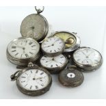 Eight silver cased pocket watches. All AF