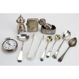 Mixed lot of eight silver items (includes two Georgian silver salt spoons) along with a silver