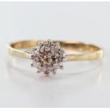 9ct Gold Diamond Cluster Ring size T weight 2.1g