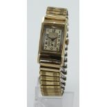 Mid-size 18mmx30mm 9ct cased manual wind wristwatch, hallmarked Birmingham 1937. On a later