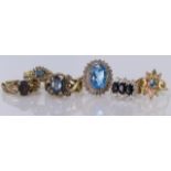 Lot of 9ct Gold Blue stone set Rings weight 23.6g (6)
