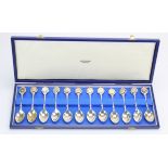 Boxed Set of twelve silver limited edition Zodiac Spoons by John Pinches. Hallmarked London 1971.