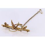 15ct stamped Bar Brooch with Seed Pearls weight 4.3g