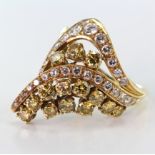 18ct Gold Ring set with 44 White and Yellow Diamonds approx 1.50ct weight size P weight 7.2g