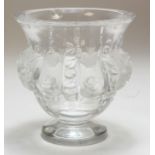 Lalique Dampierre glass vase decorated with sparrows & foliage, etched 'Lalique France' to base, a