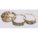 Lot of 9ct Gold Emerald set Rings weight 8.4g (3)