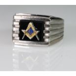 10ct White Gold Limited Edition Masonic Ring (USA), limited edition 58/1000, Masonic emblem set on