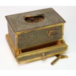 Swiss brass musical automaton box, circa early 20th Century, bird missing (possibly fallen